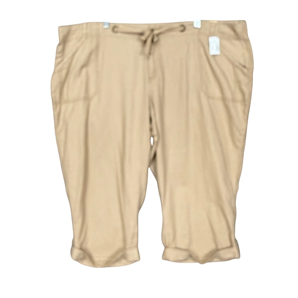 Maurices Pants Womens 24 Tan Linen Blend Drawstring Capri Crop Cargo Cuffed NWT
